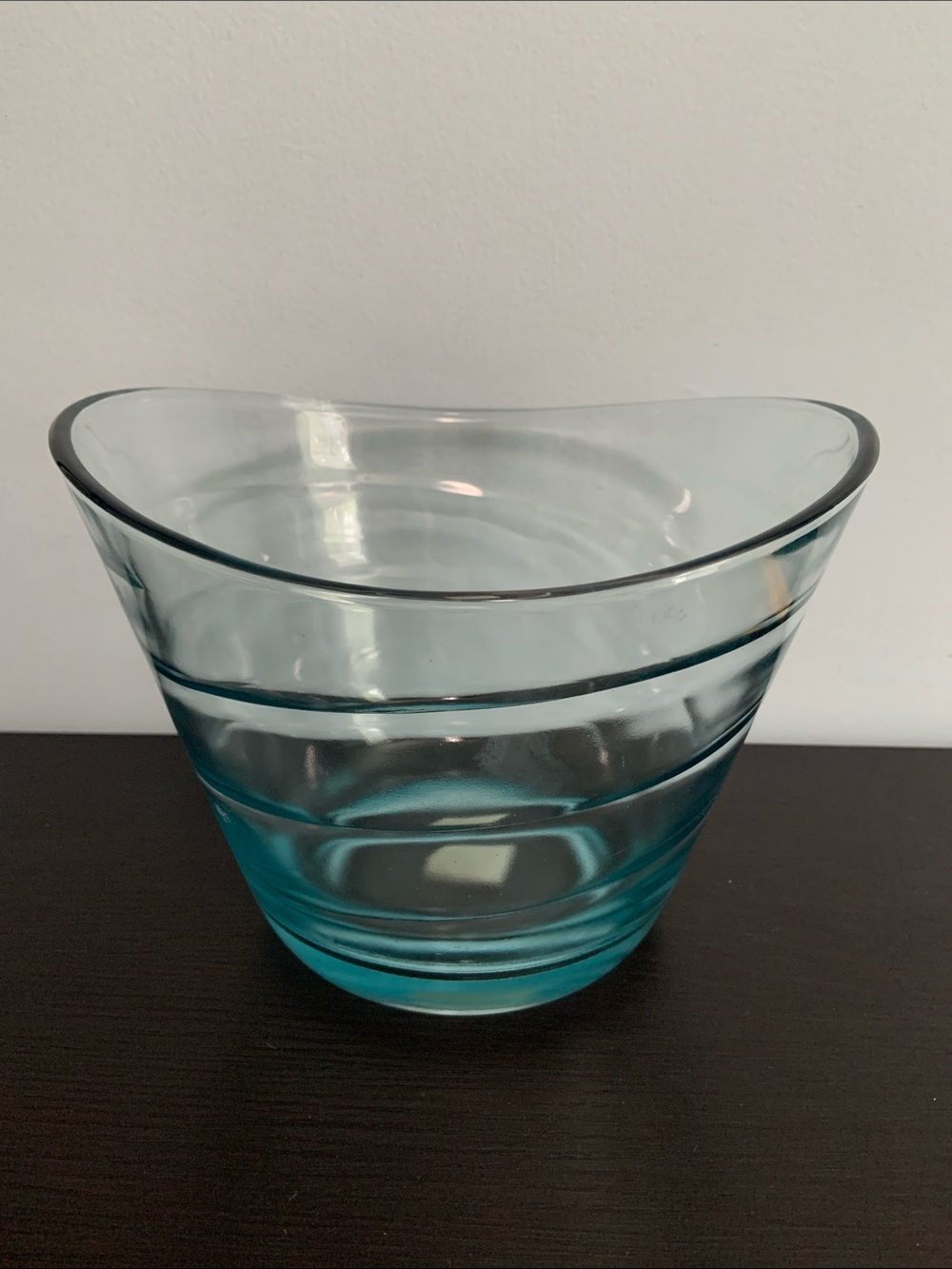 Light Blue Glass Bowl with Swirl Pattern